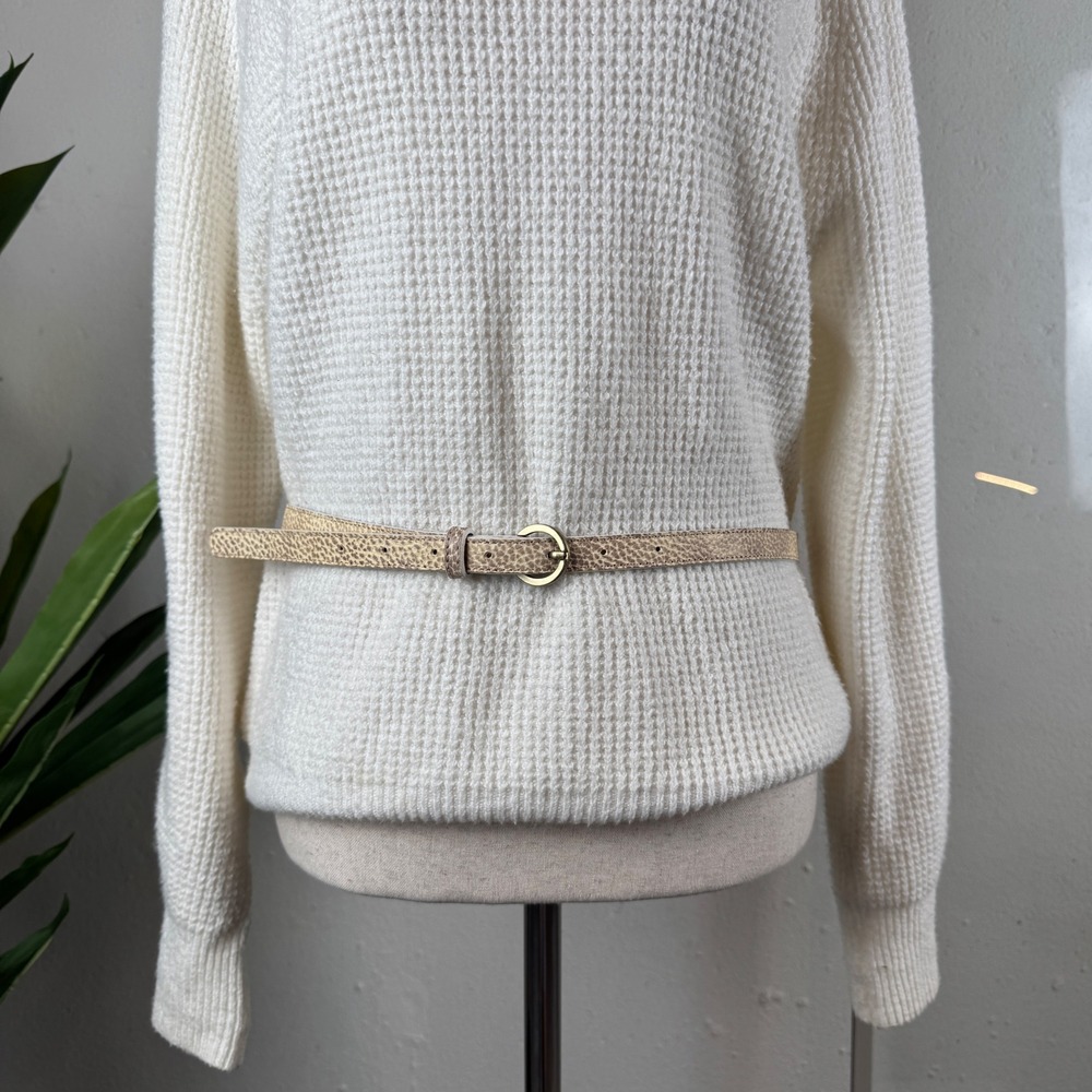 Quiet Luxury Minimalist Textured Garnet Hill Belt Gold Cream Italian Leather